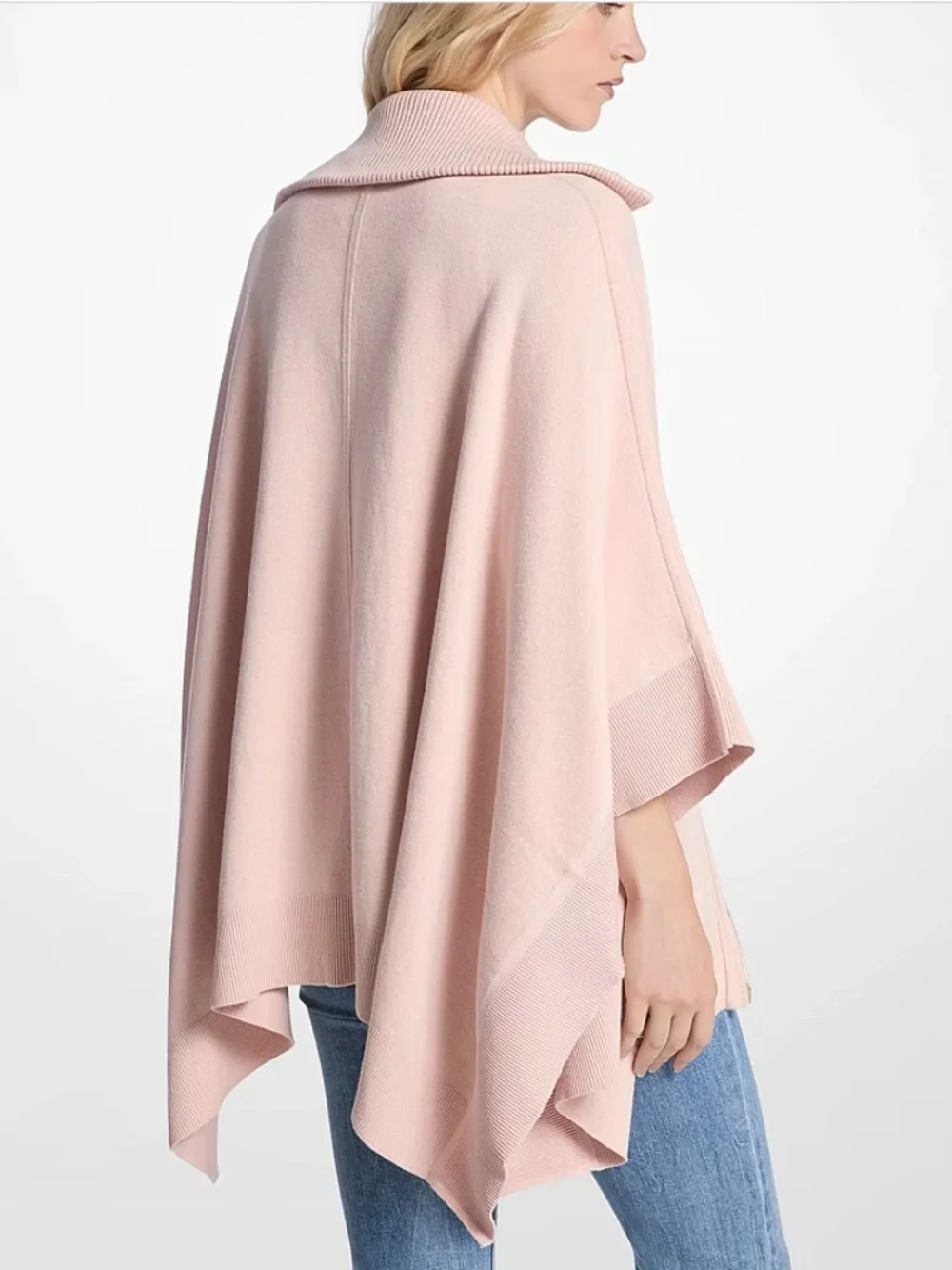 Michael Kors Monogram Riversable Knit Zip Poncho Cape Sweater Powder Blush NWT